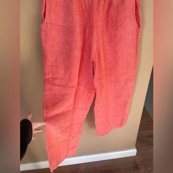 FLAX Womens Linen Wide Leg Pull On Pants Small Lagenlook Coastal Stretch Pockets - Picture 4 of 10